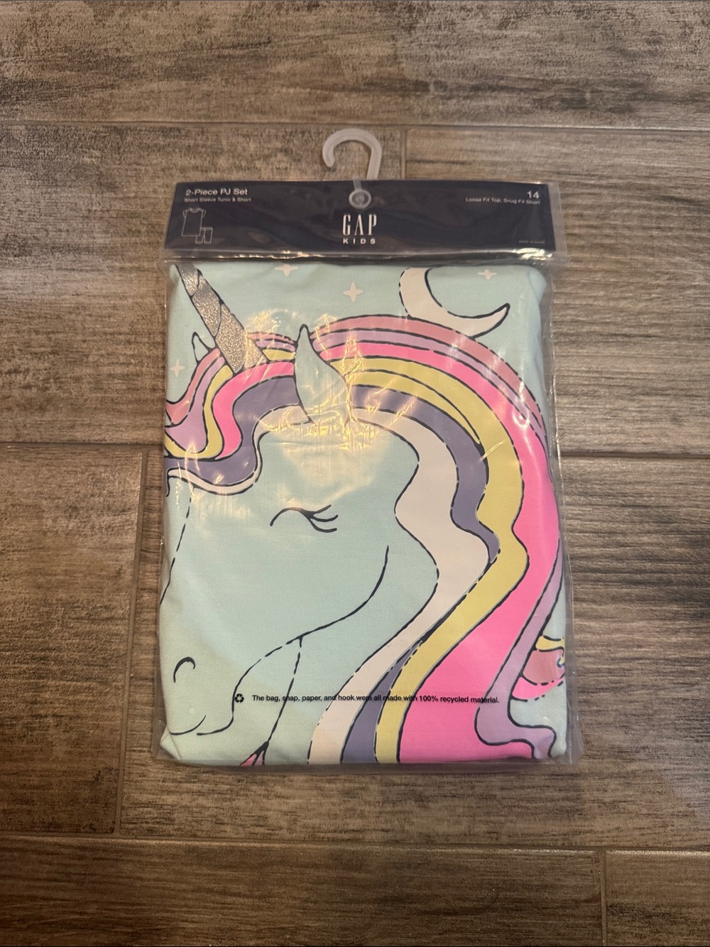 GAP Kids Pastel Mint Unicorn Pajama Set with Rainbow Mane
